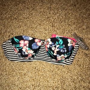 Floral and Striped Strapless Bathing Suit Top